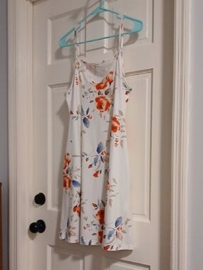 White Floral Slip Dress with Red and Blue Blooms